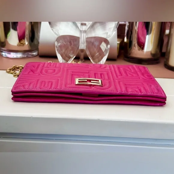 Pink Fendi Lambskin Wallet On Chain WOC - Picture 5 of 15